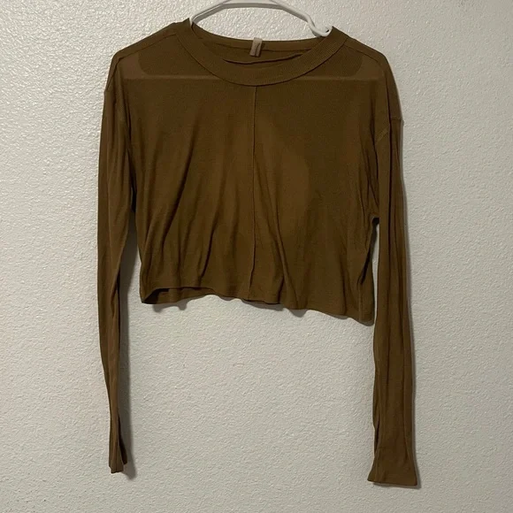 Free People Movement Bistre Infinitee Long-Sleeve Tee Size Small Brown Tan Cream - Picture 3 of 6